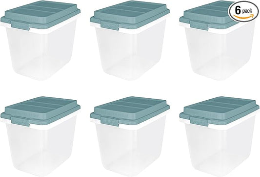 Hefty 6 Pack 32 Quart Lift Off Stackable Plastic Storage Bin and Lid, Smoke Blue