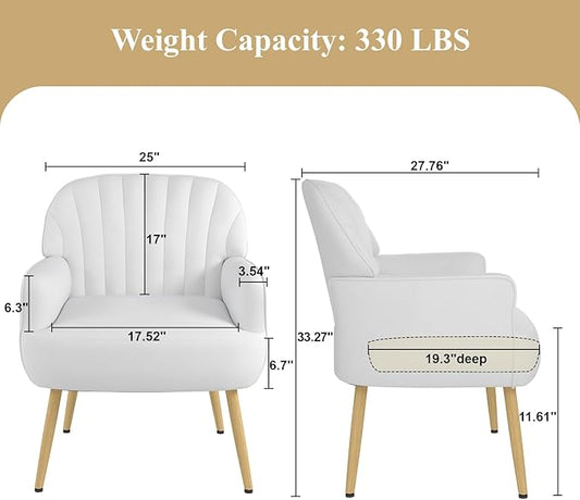 Velvet Accent Chair, Modern Upholstered Single Living Room Chairs with Tufted Back, Cozy Sofa Side Armchair with Metal Legs for Bedroom/Office/Reading Room, Beige