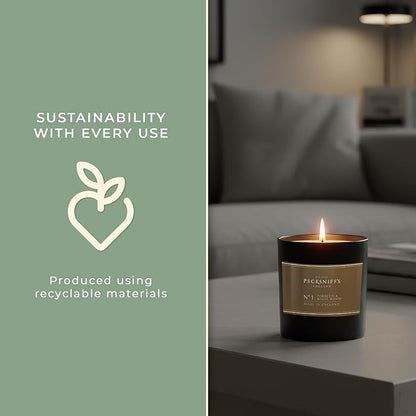 Pecksniff’s Tobacco & White Wood Scented Candle – 1 Wick, 184 g/6.49 oz – Oriental Luxury Fragrance – Black Glass Vessel – Made in England