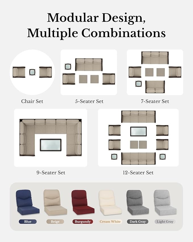 HILLGA Luxury Patio Furniture Set with 6-inch Thick Cushion, Outdoor Couch and High Back Swivel Rocker Patio Chairs, 11PCS Wicker Conversation Set for Deck Yard and Poolside, Dark Grey (V2)
