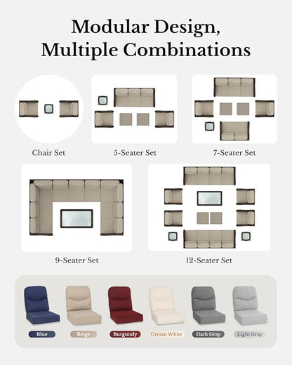 HILLGA Luxury Patio Furniture Set with 6-Inch Thick Cushions, High Back Outdoor Swivel Rocker Chairs Patio Couches, 6-Piece All Weather Conversation Set for Porch Deck Pool Yard, Dark Grey (V3)
