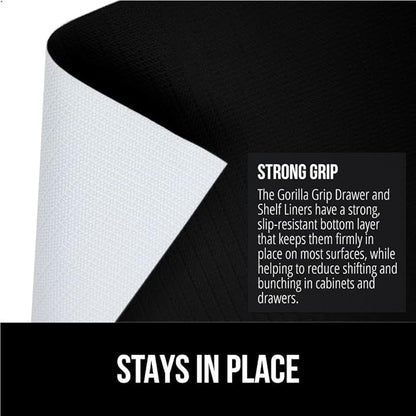 GORILLA GRIP Slip Resistant Drawer and Shelf Liner 2 Pack, Non Adhesive Water Resistant, Easy Clean and Trim, Smooth Surface Liners for Kitchen Cabinet, Shelves, Drawers, Pantry, 12 in x 10 FT, Black