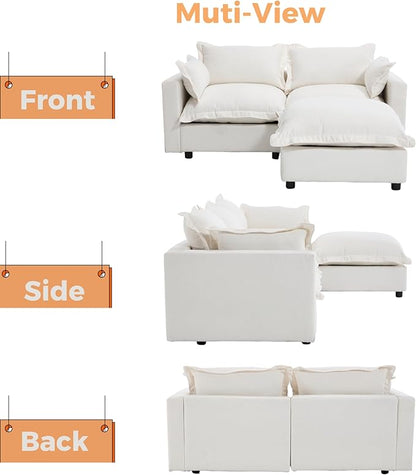 chairus 68" Love Seat Sofa with Ottoman Upholstered Linen Deep Seat Couch with Pillow Modular Oversized Couch Sleeper for Living Room, Bedroom, Reception Room, Apartment, 2-Seater/White