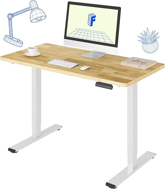 FLEXISPOT E3 Solid Wood Dual Motor Electric Standing Desk 48 x 24 Sit Stand Desk, Holds 220 lbs, Adjustable Height w/Memory Presets, Butcher Block Rubberwood Desktop & White Frame, Ships in 2 Boxes