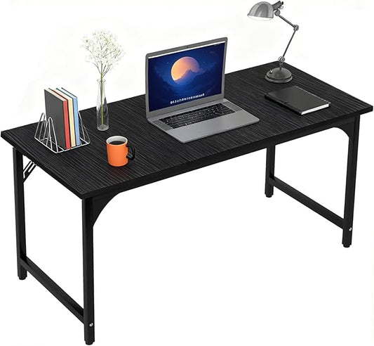 55'' Computer Desk with Deeper Desktop, Home Office Desk Workstation with Sturdy Metal Frame, Modern Simple Desk for Gaming Studying Writing, Black
