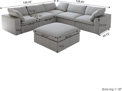 Cloud Modular Sectional Sofa Couch,Oversized Couch 6 Seater for Living Room,160.6" V Shaped Convertible Couches with Storage Ottoman, Covers Washable&Replaceable,Gray