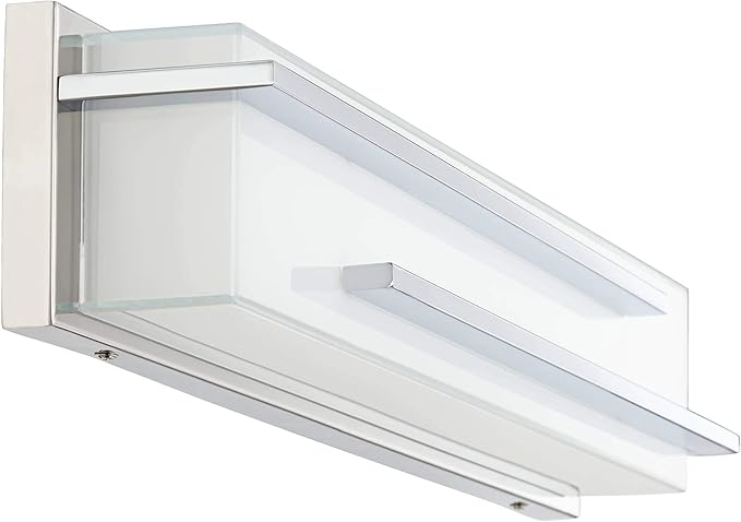 Possini Euro Design Jada Modern Wall Mount Light LED Chrome Silver Hardwired 26 1/4" Wide Light Bar Fixture Rectangular White Glass Shade for Bathroom Vanity Mirror House Home Room Decor