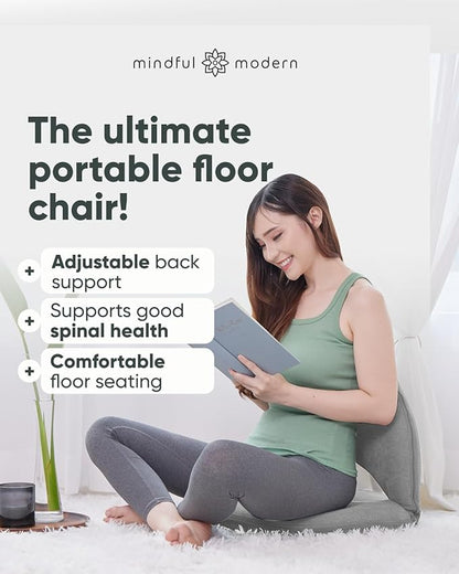 Mindful Modern Meditation Chair | Adjustable Floor Chair with Back Support | Padded Floor Seat for Posture Support and Comfort | Portable Folds Flat for Storage | Indoor/Outdoor Use | Slate Grey