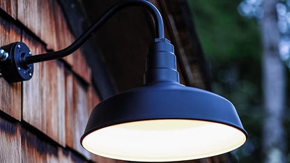 Steel Lighting Co. Gardena Barn Light | Outdoor Wall Mounted | 16" Dome | 23" Gooseneck | Farmhouse Light Made in America | Dark Bronze Exterior/Brass Interior