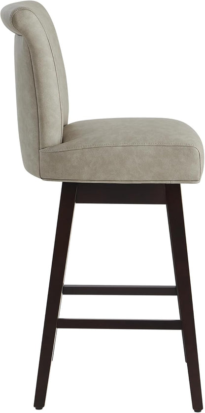 CHITA 30 Inch Counter Height Swivel Bar Stools Set of 2, FSC Certified Modern Upholstered Faux Leather Swivel Barstool Chairs with Back, Stone Grey
