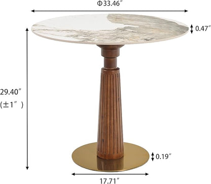 Sintered Stone Office Table and Chair Set - 33.5" Round Table for Small Offices (Light Brown Leg and Pandora Top, 1 Table and 4 Chairs)