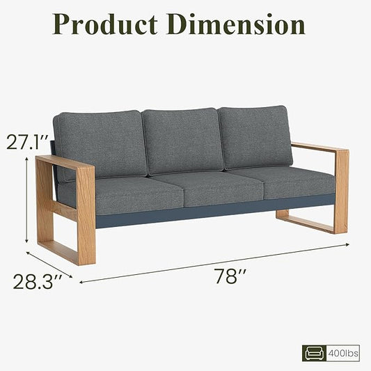 LayinSun Aluminum Patio Furniture Set 3 Seat Sofa, Oversized Seat with Hight Back, Outdoor Conversation Sets for Porch, Balcony, Deck