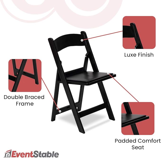 EventStable Titan PRO Resin Folding Chair - Black Indoor/Outdoor Lightweight Foldable Chair - Vinyl Padded Folding Chair for Weddings Parties Events - 100 Pack