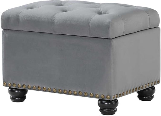 Convenience Concepts Designs4Comfort 5th Avenue Storage Ottoman 24" - Contemporary Foot Stool and Seat with Hinged Lid for Living Room, Dining Room, Office, Den, Gray Velvet