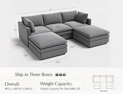 Sectional Couches for Living Room U Shaped Cloud Couch with Ottoman Deep Plush 5 Seats Sofa Modern Sofa for Apartment
