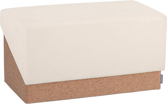 Seville Classics Cushioned Fabric Ottoman Hidden Storage Chest Footrest Chair, Padded Seat for Bedroom, Dorm, Loft, Living Room, Entryway, Hallway, Cork/Cream, 30" Bench