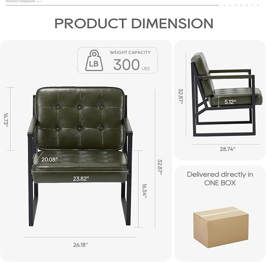 COLAMY Modern Accent Chair, Accent Arm Chair for Living Room, Comfy Leather Armchair with Metal Legs for Bedroom Reception Waiting Room, Green