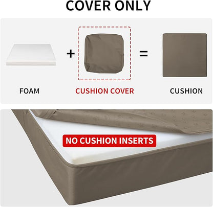 Easy-Going Waterproof Patio Cushion Covers ONLY Cover 27x25x5 inch 2 Pack Replacement Non-Slip Outdoor Seat Cushion Slipcover with Zipper. Taupe