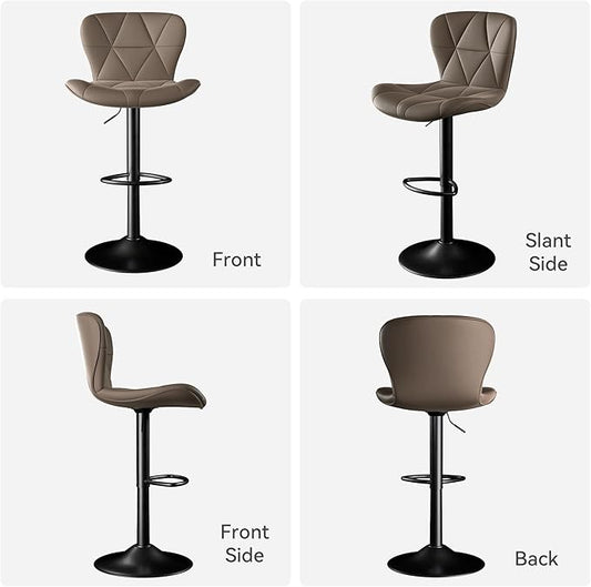 Bar Stools Set of 2,Adjustable Swivel Barstools, Faux Leather Bar Chairs,Upholstered Counter Height with High Backrest for Kitchen Island, Dark Khaki