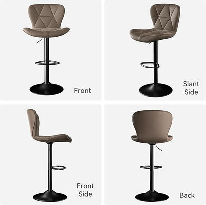 Bar Stools Set of 1,Adjustable Swivel Barstools, Faux Leather Bar Chairs,Upholstered Counter Height with High Backrest for Kitchen Island, Dark Khaki
