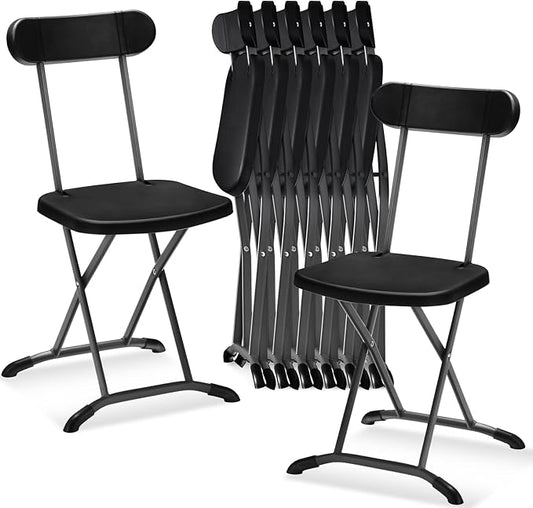 GYMAX Folding Chair, 400lbs Plastic Chairs Set with Steel Frame & Ergonomic Curved Back, Indoor & Outdoor Commercial Event Seat for Meeting, Wedding, Stackable Lightweight Folding Chairs (8, Black)