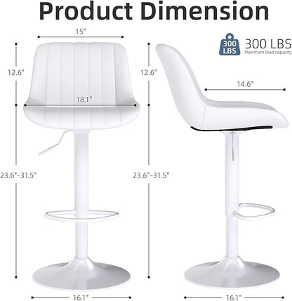 Youhauchair Bar Stools Set of 4, Swivel Counter Height Barstools with Back, Adjustable PU Leather Bar Chairs, Modern Armless Kitchen Island Stool, White