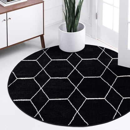 Unique Loom Trellis Frieze Collection Area Rug - Geometric (4' 1" Round, Black/ Ivory)