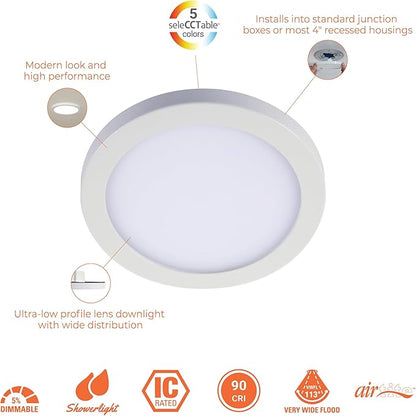 HALO SMD 4-Inch LED Surface Mount Downlight with Slim Profile, Selectable CCT, Wet Location Listed - SMD4R07FS5-6PK
