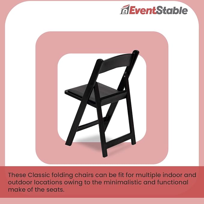 EventStable Titan PRO Resin Folding Chair - Black Indoor/Outdoor Lightweight Foldable Chair - Vinyl Padded Folding Chair for Weddings Parties Events - 4 Pack