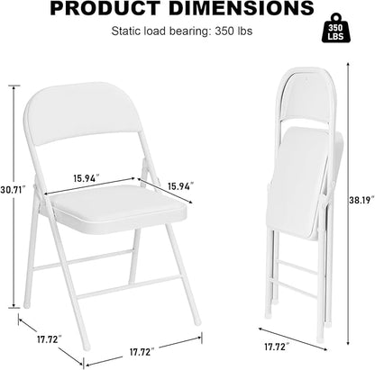 24 Pack White Folding Chairs with Padded Cushion for Outside, Portable Stackable Commercial Metal Foldable Chairs with Steel Frame for Home Events Office Wedding Party, 350lbs Capacity