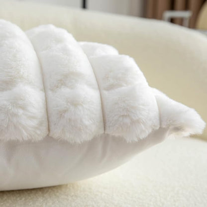 Neelvin Cream White Faux Fur Cozy Soft Plaid Decorative Throw Pillow Covers 22x22 inch Set of 2,Velvet Pillowcase Cushion Case for Sofa Couch