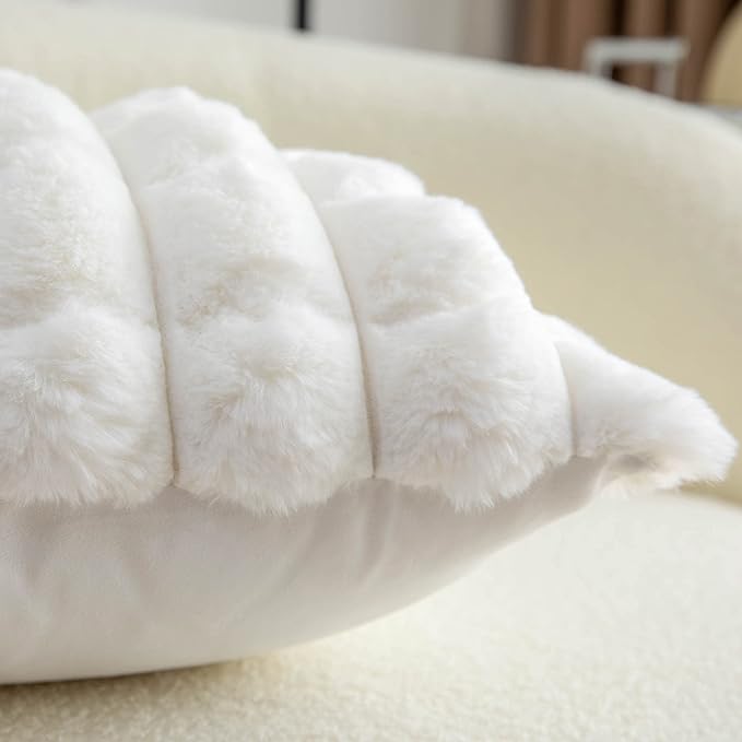 Neelvin Cream White Faux Fur Cozy Soft Plaid Decorative Throw Pillow Covers 16x16 inch Set of 2,Velvet Pillowcase Cushion Case for Sofa Couch