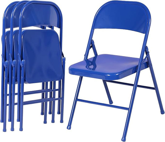 VECELO Metal Folding Chairs 4 Pack, Double Hinged Steel Frame Easy Foldable&Stackable for Office Kitchen Dinning Wedding Patio and Garden