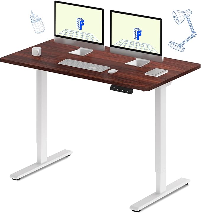 FLEXISPOT E3 Dual Motor Electric Standing Desk 55 x 28 Sit Stand Up Desk, Holds 220 lbs, Adjustable Height w/Memory Presets, One-Piece Mahogany Desktop & White Frame, Ships in 2 Boxes