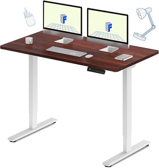 FLEXISPOT E3 Dual Motor Electric Standing Desk 55 x 28 Sit Stand Up Desk, Holds 220 lbs, Adjustable Height w/Memory Presets, One-Piece Mahogany Desktop & White Frame, Ships in 2 Boxes