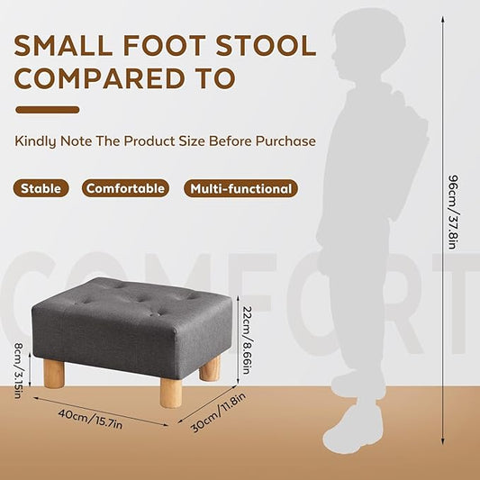 Small Foot Stool Ottoman, Linen Footstool Ottoman Foot Rest for Couch, Rectangle Footstools and Ottomans Small for Living Room, Entryway and Bedroom (Gray)