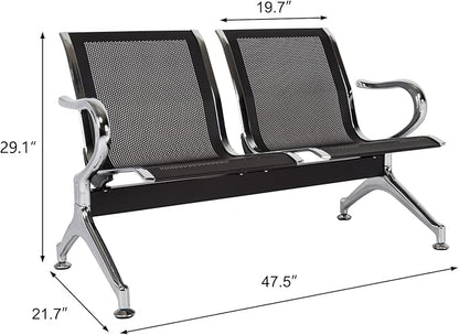 Kinsuite Reception Room Chair - 2pcs 2-Seat Guest Bench with Arms, Metal Waiting Room Chairs Reception Seat for Office Bank, Hospital, Airport, Black