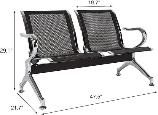 Kinsuite Reception Room Chair - 2pcs 2-Seat Guest Bench with Arms, Metal Waiting Room Chairs Reception Seat for Office Bank, Hospital, Airport, Black