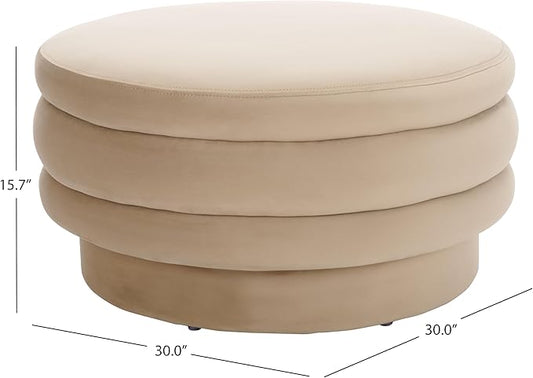 SAFAVIEH Home Collection Rohan Tan Velvet Layered Stacked Cocktail Ottoman (Fully Assembled)