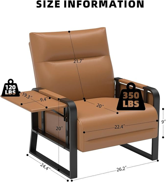 Faux Leather Accent Chairs Set of 2 with Flip Up Tray Tables Soft Backrest for Living Room Office Bedroom Modern Accent Chairs, Brown