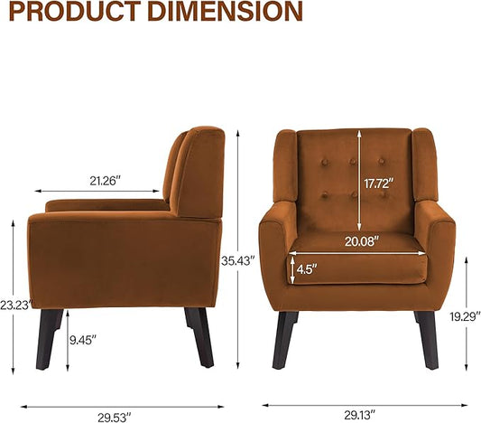 Lumibee Accent Chair, Modern Velevet Armchair for Living Room, Comfy Upholstered Arm Chair Tufted for Indoor Bedroom Office Room (Orange Velvet)