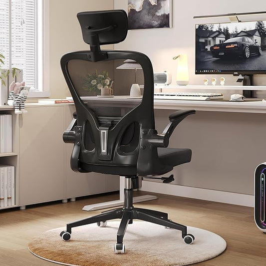 Ergonomic Office Chair, High-Back Mesh Computer Desk Chair with Adjustable Height, Lumbar Support, Flip-Up Armrests,headrest，and Swivel Rolling Design for Home and Office Use