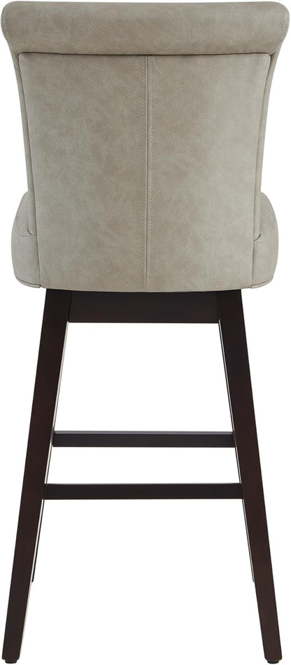 CHITA 30 Inch Counter Height Swivel Bar Stools Set of 2, FSC Certified Modern Upholstered Faux Leather Swivel Barstool Chairs with Back, Stone Grey