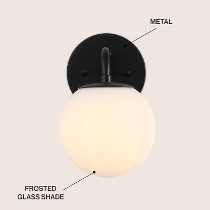 JONATHAN Y JYL3534B Louis Parisian Globe 5.75" 1-Light Metal/Frosted Glass Modern Contemporary LED Vanity Light Midcentury, Glam, Transitional, Bathroom, Powder Room, Dressing Room, Bedroom, Black