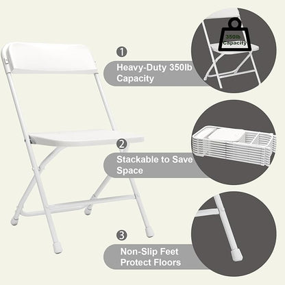 Folding Chairs30 Pack,Heavy Duty White Plastic Stackable Event Chairs for Indoor Outdoor, 350lb Capacity Portable Commercial Banquet Chairs for Wedding, Party, Office