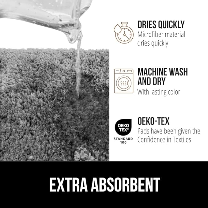 GORILLA GRIP Bathroom Rugs, 42x24, Ultra Soft Absorbent Mat, Thick Plush Bath Rug, Machine Washable, Microfiber Quick Dry, Mats for Shower, Bathtub and Floor, Home Decor Accessories, Gray