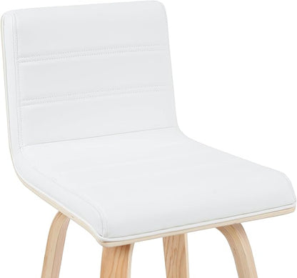 Vienna Modern Counter Height Swivel Bar Stool with White Faux Leather Seat and Patterned Oak Wood Frame Set of 4