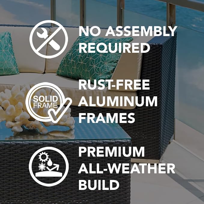 Outdoor Patio Furniture with 6-inch Thick Rainshield Cushions, No-Assembly 7-Piece All-Weather Wicker Sectional Set (Sunbrella Taupe)