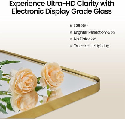 ANDY STAR 18" x 48" Full Length Wall Mirror, Large Brushed Gold Mirror for Bathroom, Rounded Corner Rectangle Body Mirror for Floor and Leaning
