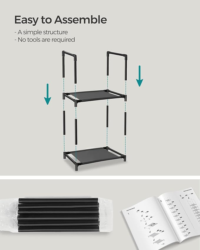SONGMICS Shoe Rack, 10-Tier Shoe Shelf, Shoe Storage Organizer, 13 x 13 x 68 Inches, Metal Frame, Non-Woven Fabric Shelves, for Entryway, Bedroom, Black ULSR110B02